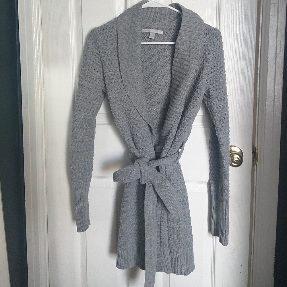Old Navy Long Chunky Belted Cardigan Small Gray